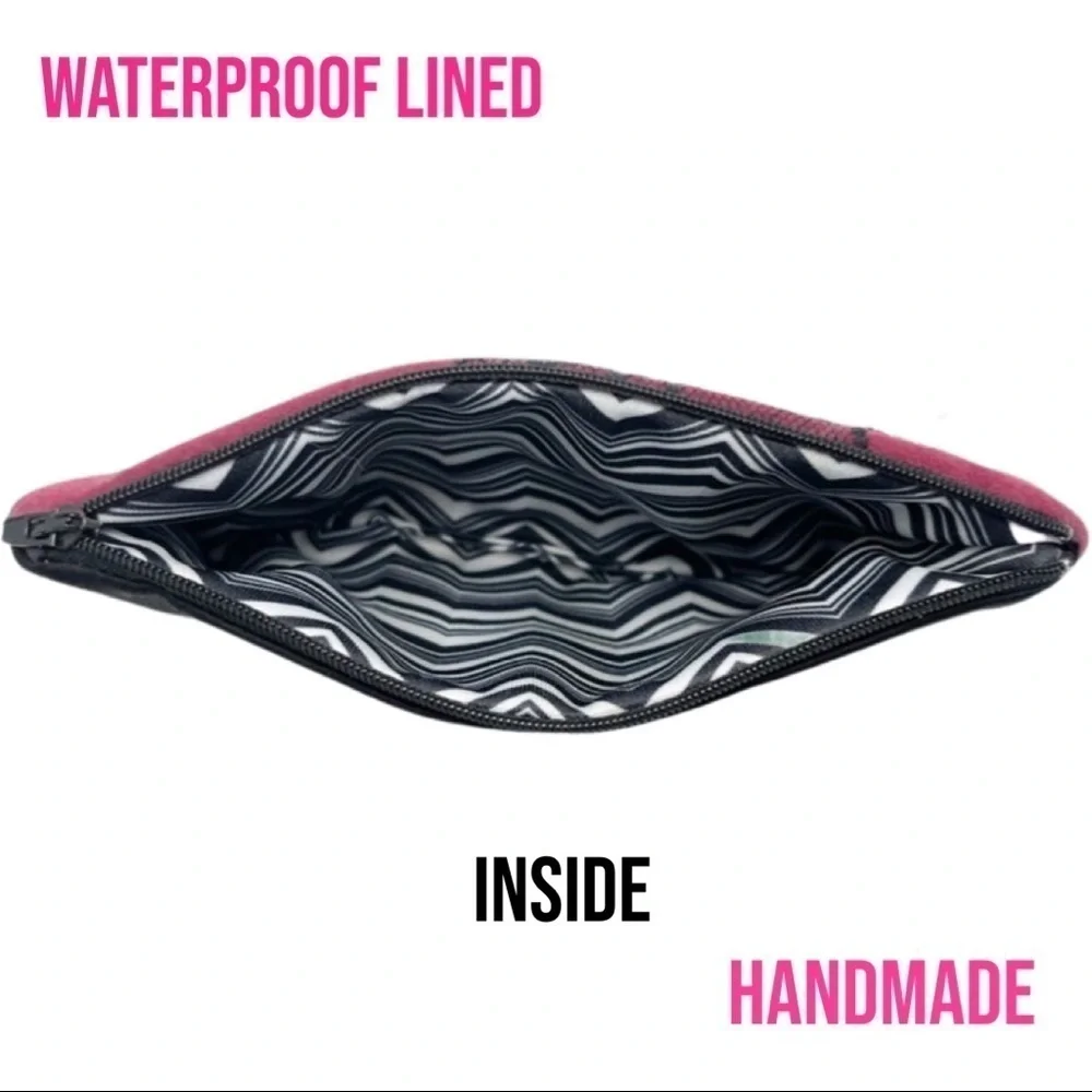 Waterproof Make Up Bag Maroon Velvet W/ Lace